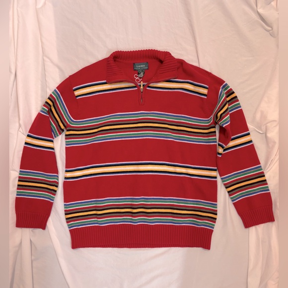 Polo Ralph Lauren Oversized Multicolor Striped Zip-Up Sweater - Picture 1 of 2